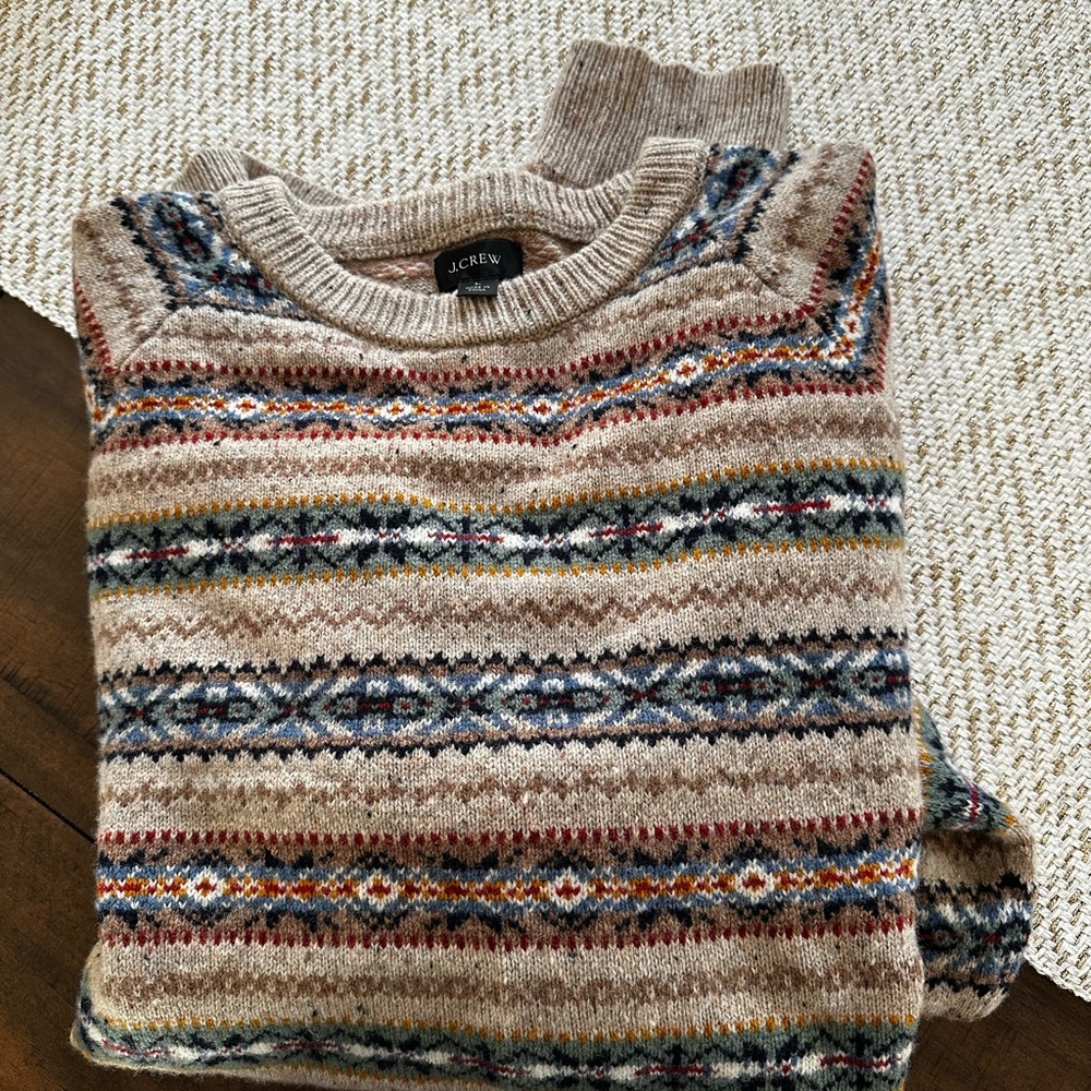 J. Crew Beige and Blue Patterned Sweater (fair isle)